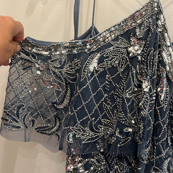 Brand new Aidan Mattox Womens Blue Beaded Off-The-Shoulder Evening Dress Gown - Picture 8 of 8